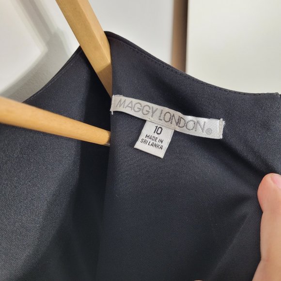 Maggy London Women's Black White Front Asymmetric Slit Darting Sheath Dress 10 - Picture 9 of 13